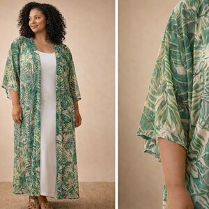 Source Unknown Green Leaf Pattern Swim Cover-Up